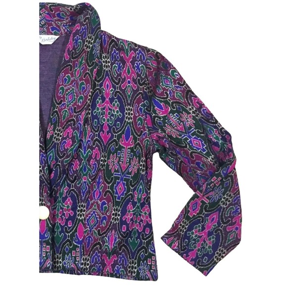 Vintage Womens Blazer Soft Shell Light Jacket Cropped Damask Pattern Medium M - Picture 2 of 14